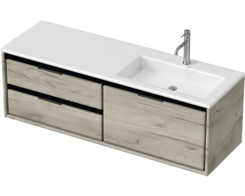 Souprava koupelnového nábytku Sanox Loft ŠxVxH 140,5 x 47 x 45,5 cm barva čela craft oak 2dílná s umyvadlem z minerální litiny umyvadlo pravé Skříňka pod umyvadlo s umyvadlem a dvěma zásuvkami