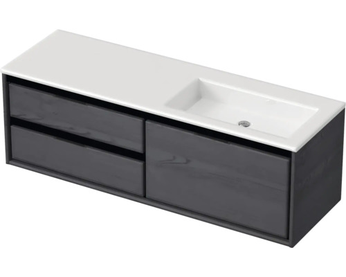 Souprava koupelnového nábytku Sanox Loft ŠxVxH 140,5 x 47 x 45,5 cm barva čela craft oak 2dílná s umyvadlem z minerální litiny umyvadlo pravé bez otvoru na kohout Skříňka pod umyvadlo se dvěma zásuvkami a umyvadlem