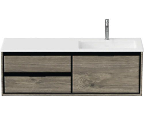 Souprava koupelnového nábytku Sanox Loft ŠxVxH 140,5 x 47 x 45,5 cm barva čela espresso 2dílná s umyvadlem z minerální litiny umyvadlo pravé matně bílá Skříňka pod umyvadlo s umyvadlem a vodovodní baterií