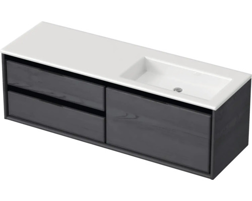 Souprava koupelnového nábytku Sanox Loft ŠxVxH 140,5 x 47 x 45,5 cm barva čela black oak 2dílná s umyvadlem z minerální litiny umyvadlo pravé matně bílá bez otvoru na kohout Skříňka pod umyvadlo se dvěma zásuvkami a umyvadlem na desku