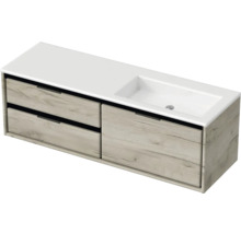 Skříňka pod umyvadlo s umyvadlem a dvěma zásuvkami v dřevěném designu