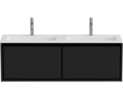 Umyvadlová skříňka se dvěma umyvadly a spodní skříňkou do koupelny