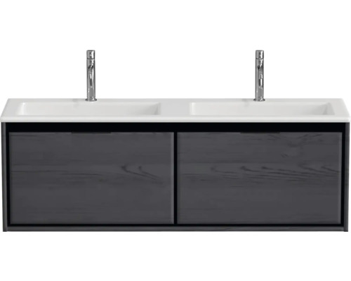 Skříňka pod umyvadlo se dvěma umyvadly a dvěma bateriemi