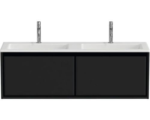 Skříňka pod umyvadlo se dvěma umyvadly a dvěma bateriemi