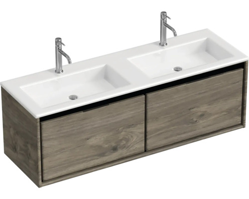 Dvojité umyvadlo se dvěma zásuvkami a dvěma bateriemi