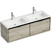 Umyvadlová skříňka se dvěma umyvadly a spodní skříňkou se dvěma zásuvkami