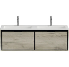 Dvojité umyvadlo se skříňkou a dvěma kohoutky