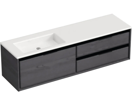 Souprava koupelnového nábytku Sanox Loft ŠxVxH 160,5 x 47 x 45,5 cm barva čela black oak 2dílná s umyvadlem z minerální litiny umyvadlo levé bez otvoru na kohout Skříňka pod umyvadlo se dvěma zásuvkami a umyvadlem