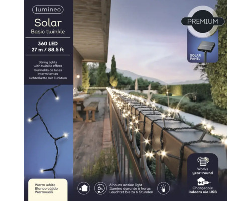Solární světelný řetěz s 360 LED a délkou 27 metrů na terase