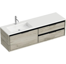 Umyvadlová skříňka se vzhledem dřeva a dvěma zásuvkami