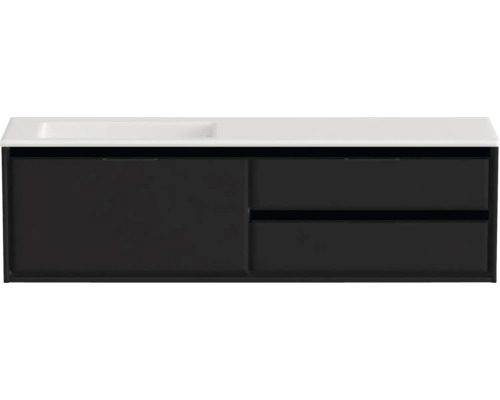 Souprava koupelnového nábytku Sanox Loft ŠxVxH 160,5 x 47 x 45,5 cm barva čela matně černá 2dílná s umyvadlem z minerální litiny umyvadlo levé matně bílá bez otvoru na kohout Skříňka pod umyvadlo s umyvadlem