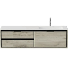 Skříňka pod umyvadlo se dvěma zásuvkami, umyvadlem a baterií.