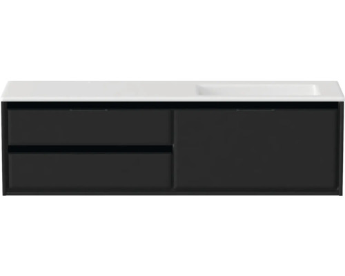 Souprava koupelnového nábytku Sanox Loft ŠxVxH 160,5 x 47 x 45,5 cm barva čela matně černá 2dílná s umyvadlem z minerální litiny umyvadlo pravé bez otvoru na kohout Skříňka pod umyvadlo se dvěma zásuvkami a jedněmi dvířky
