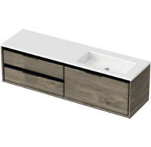 Skříňka pod umyvadlo s umyvadlem a dvěma zásuvkami v designu dřeva