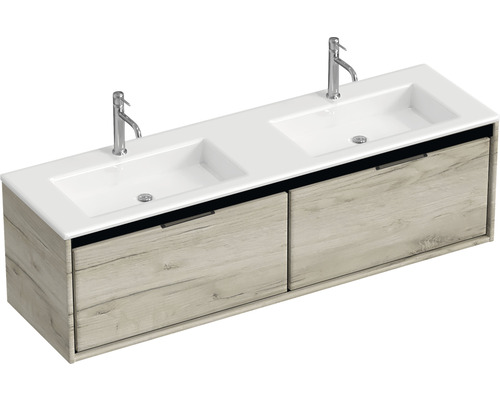 Dvojité umyvadlo se skříňkou a dvěma bateriemi