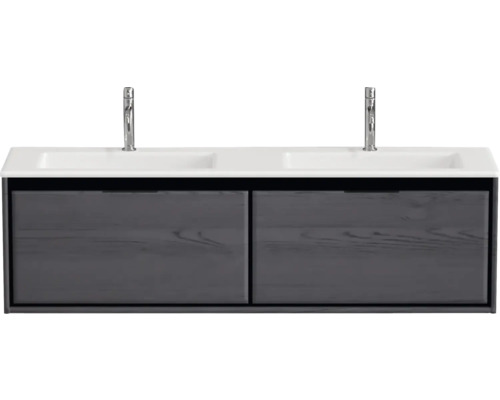 Skříňka pod dvojité umyvadlo se dvěma umyvadly a dvěma vodovodními bateriemi