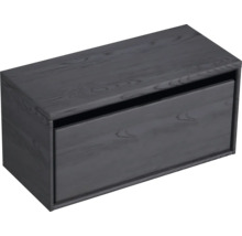 Šedá skříňka pod umyvadlo s jednou zásuvkou.