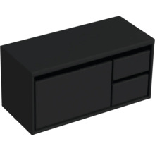 Černá skříňka pod umyvadlo s jedněmi dvířky a dvěma zásuvkami