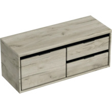 Závěsná skříňka pod umyvadlo se dvěma zásuvkami v dřevěném dekoru