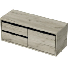 Závěsná skříňka pod umyvadlo se zásuvkami ve vzhledu dřeva