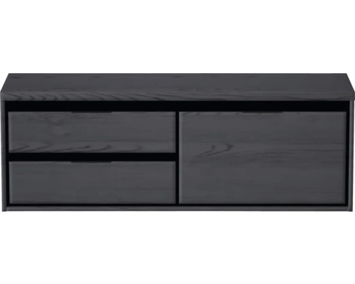 Šedá skříňka pod umyvadlo se dvěma zásuvkami a jedněmi dvířky