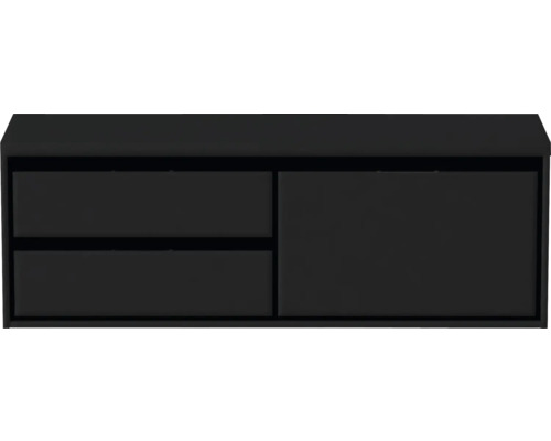 Černá skříňka pod umyvadlo se dvěma zásuvkami a jedněmi dvířky