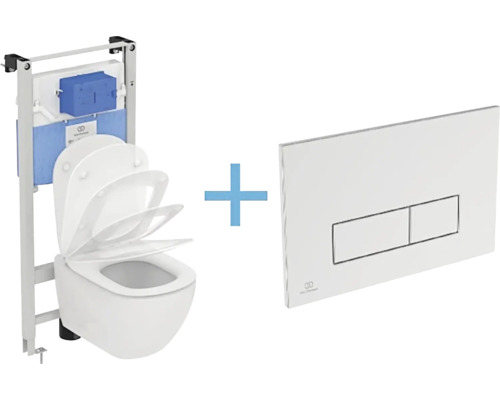 Závěsné WC AQUABLADE set Ideal Standard Tesi s instalačním systémem ProSys, ovládací tlačítko chrom, sedátko se SoftClose