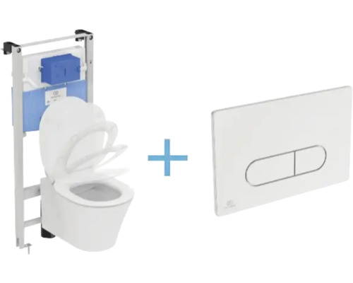 Závěsné WC AQUABLADE set Ideal Standard Connect Air s instalačním systémem ProSys, ovládací tlačítko chrom, sedátko se SoftClose
