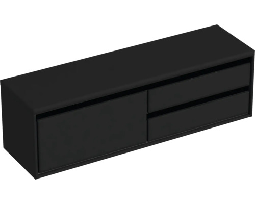 Černá závěsná skříňka s jedněmi dvířky a dvěma zásuvkami