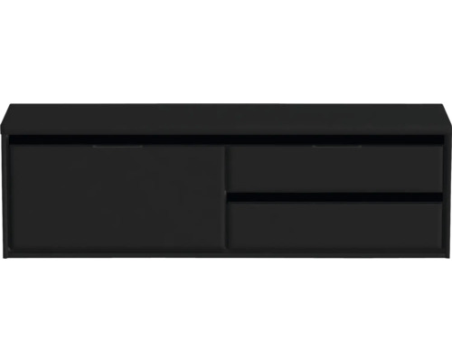 Černá skříňka pod umyvadlo s jednou skříňkou a dvěma zásuvkami