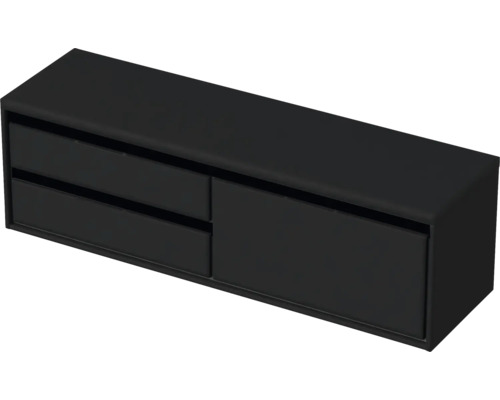 Černá závěsná skříňka se dvěma zásuvkami a jedněmi dvířky