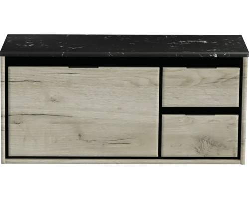 Koupelnová skříňka pod umyvadlo Sanox Loft craft oak 101 x 47 x 46 cm Skříňka pod umyvadlo se třemi zásuvkami a kamennou deskou