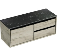 Skříňka pod umyvadlo se čtyřmi zásuvkami a tmavou deskou