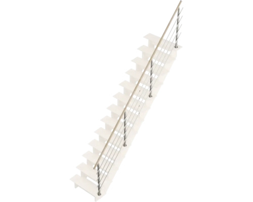 Schodiště se zábradlím z dřeva a nerezové oceli