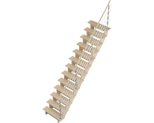 Dřevěné schodiště s kovovým zábradlím