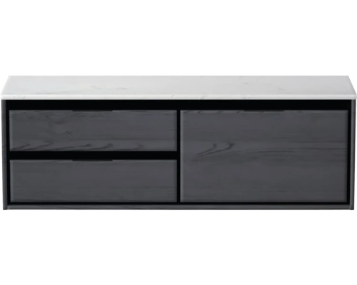 Skříňka pod umyvadlo se dvěma zásuvkami a jedněmi dvířky s mramorovou deskou