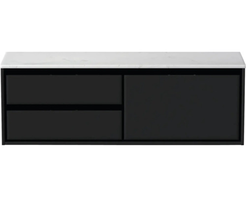 Koupelnová skříňka pod umyvadlo Sanox Loft černá matná 141 x 47 x 46 cm Skříňka pod umyvadlo se dvěma zásuvkami a jedněmi dvířky