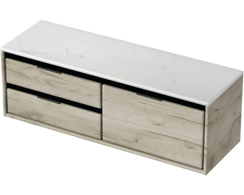Skříňka pod umyvadlo se dvěma zásuvkami a odkládací plochou s mramorovým vzhledem