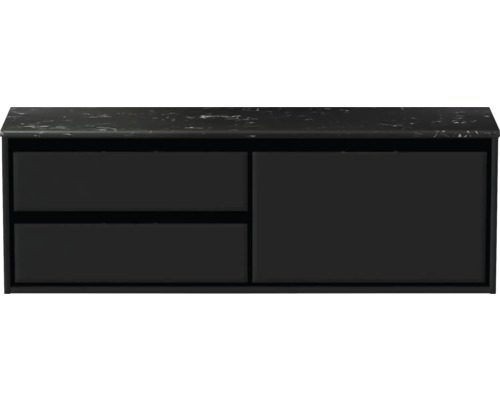 Černá skříňka pod umyvadlo se dvěma zásuvkami a jedněmi dvířky