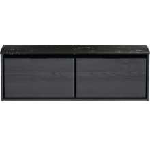 Skříňka pod umyvadlo se dvěma zásuvkami a tmavým povrchem