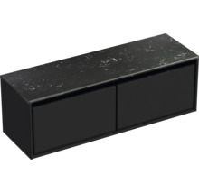Černá skříňka pod umyvadlo se dvěma zásuvkami a mramorovou deskou