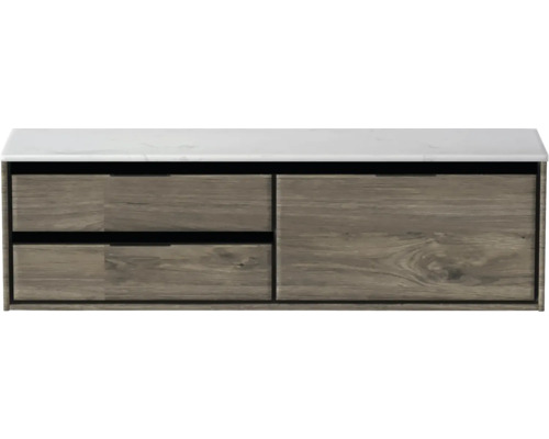 Koupelnová skříňka pod umyvadlo Sanox Loft espresso 161 x 47 x 46 cm Skříňka pod umyvadlo se třemi zásuvkami a umyvadlovou deskou