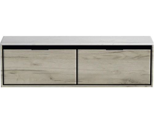 Koupelnová skříňka pod umyvadlo Sanox Loft craft oak 161 x 47 x 46 cm Skříňka pod umyvadlo se dvěma zásuvkami a odkládací deskou