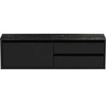 Černá skříňka pod umyvadlo se dvěma zásuvkami a kamennou deskou