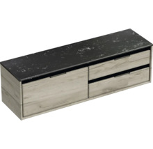 Skříňka pod umyvadlo se dvěma zásuvkami a tmavou umyvadlovou deskou