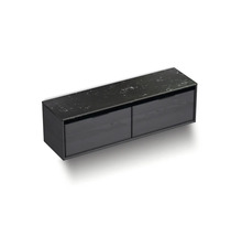 Černá závěsná skříňka se dvěma zásuvkami a mramorovou deskou