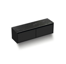 Černá závěsná spodní skříňka se dvěma zásuvkami a mramorovou deskou