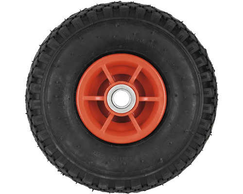 Černé kolo s červeným ráfkem pro kolečka nebo jiná přepravní zařízení