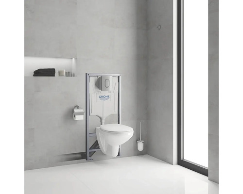 Závěsné WC Grohe Solido 5v1 klozet a sedátko softclose Bau Ceramic tlačítko Arena Cosmopolitan chrom 39418000