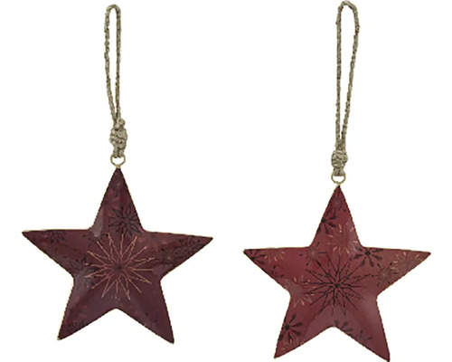 Závěsná hvězda kovová červená Dvě ozdobné hvězdy s poutkem na zavěšení